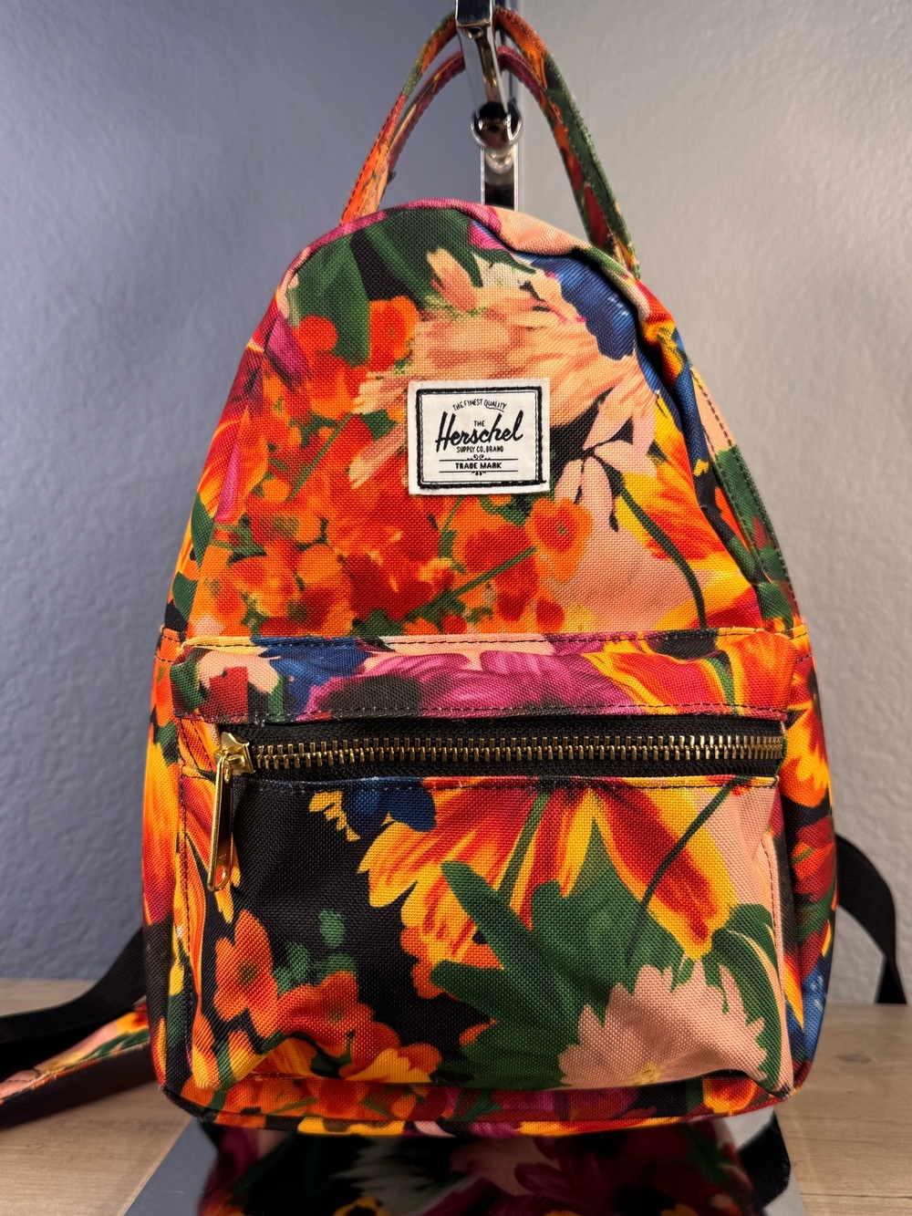 Herschel Floral Mini Backpack Travel Daypack Multicolor Zip Canvas EUC